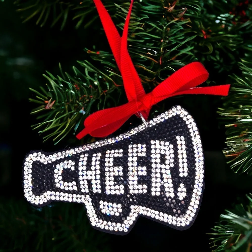Personalized Rhinestone Cheerleader Christmas Ornament, Handcrafted Holiday